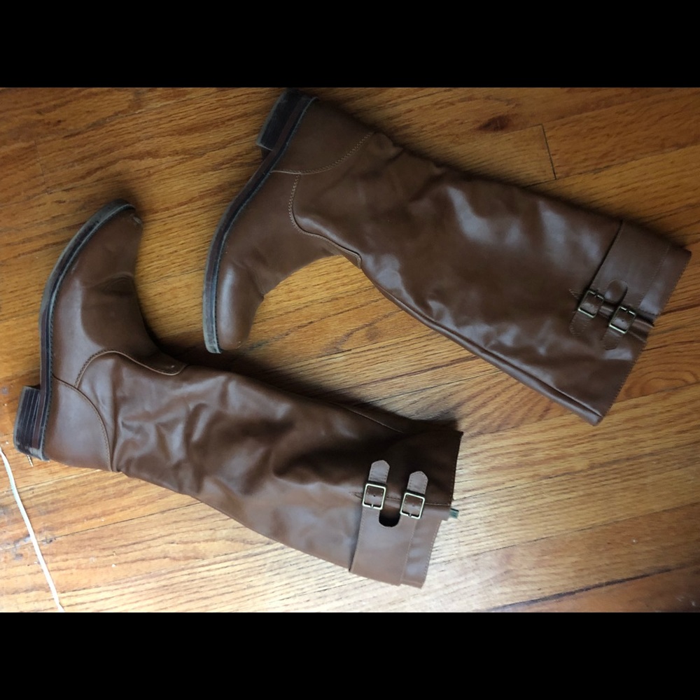 Brown leather riding boots